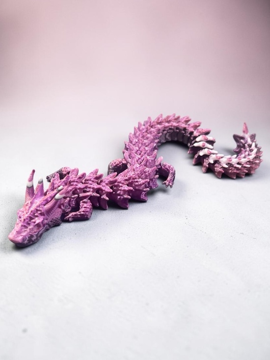Handcrafted Other - 10” 3D Articulated Metallic Purple Pink and White Dragon